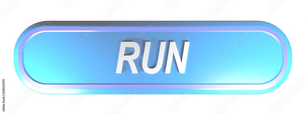 Poster run blue rounded rectangle push button - 3d rendering illustration