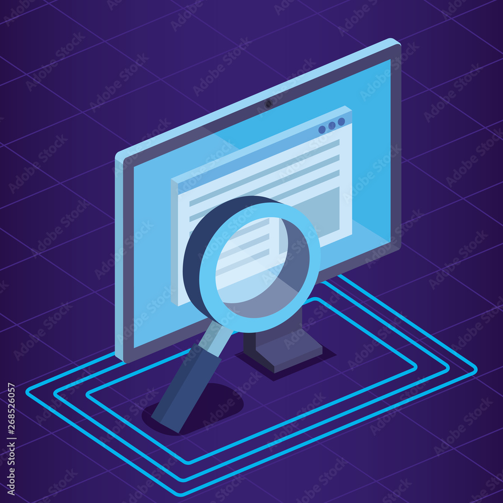 Poster computer technology with digital document and magnifying glass