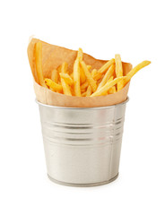 French fries in metal bucket