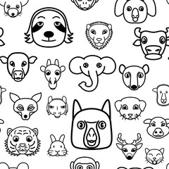 Seamless pattern background of cute kawaii cartoon animals