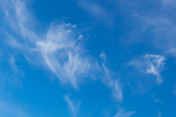 Cirrus clouds on a blue spring sky on a clear day. Background.