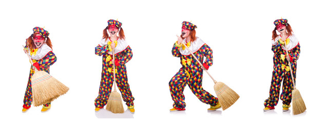 Obraz na płótnie Canvas Clown with broom isolated on white