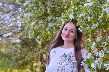 spring girl enjoying peaceful romantic season