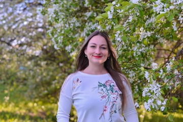 spring girl enjoying peaceful romantic season