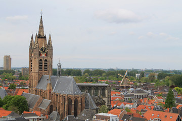view of old town and windmill in Delft - Holland