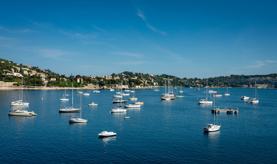 View of the bay in  Villefranche-sur-Mer town, Cote d'Azur, French Riviera, close to  Nice.