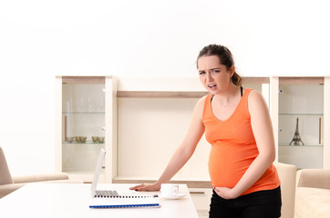 Fototapeta na wymiar Young pregnant woman working at home 