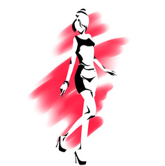 Outline silhouette of slender elegant girl at full length