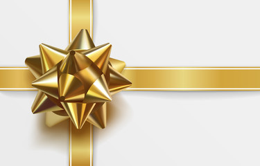 Glossy golden bow. Greeting card template