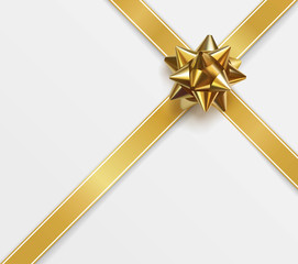 Glossy golden bow. Greeting card template
