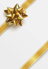 Glossy golden bow. Greeting card template