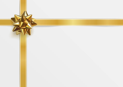 Glossy golden bow. Greeting card template