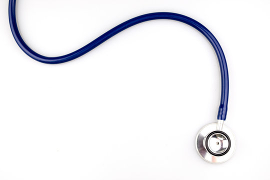 Blue Stethoscope With Shadow Isolated On White Background - Image