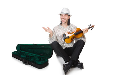 Naklejka premium Man with violin isolated on white