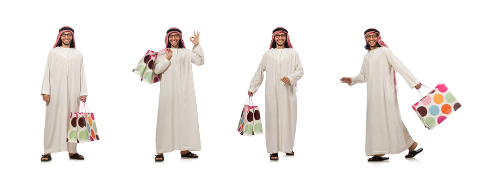 Arab Man With Shopping Bags On White