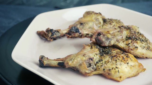 Grilled chickhen legs marinated with salt, pepper and mint