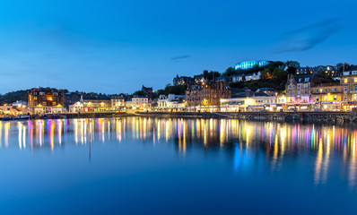 Scenic View over Oban in Scotland at Night