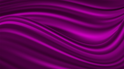 Fototapeta na wymiar Vector realistic drapery of violet fabric. Decorative background of lilac silk.