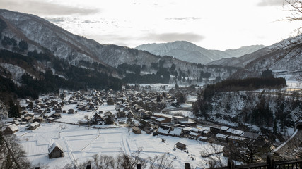 Viewpoint of World Heritage Historic Village of Shirakawa-go in winter, Japan.