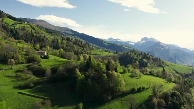 Aerial view of green hills in Orobie mountains,Natural spring/summer landscape.Seriana valley near Bergamo,lombardy,italy.