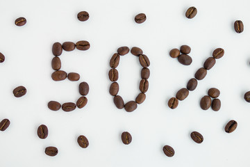  Percent sign, 50%, discount, promotion, coffee beans