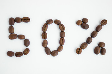  Percent sign, 50%, discount, promotion, coffee beans