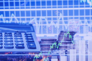 Financial data on a monitor as Finance data concept. Analytics Report Status Information Analysis Chart Graph in digital screen. Business analyzing financial statistics displayed on the tablet screen.