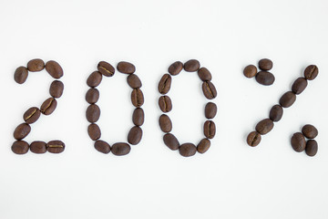  Percent sign, 200%, discount, promotion, coffee beans