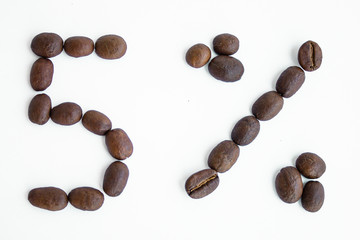  Percentage sign, 5%, discount, promotion, coffee beans