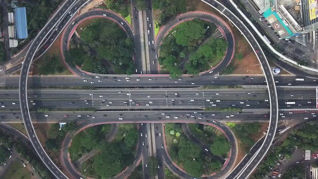 View from above on the road junction in the city of Jakarta, Indonesia.