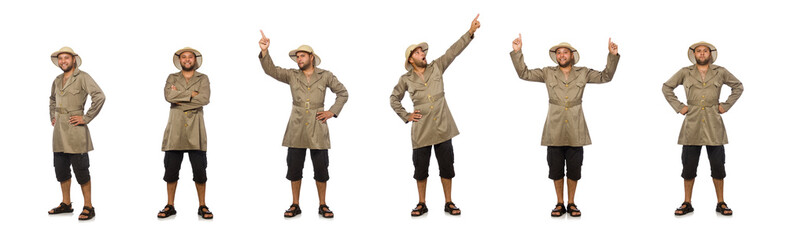 Man in safari hat isolated on white