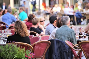 group of people in cafe