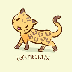 cute cat vector cartoon kawaii, relax  water color style, Bengal cat walking concept