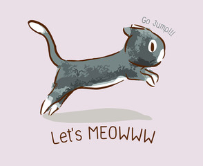 cute cat vector cartoon kawaii, water color style, pet enjoy jumping concept