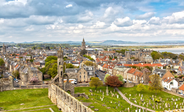 Aerial View Over St Andrews In Scotland