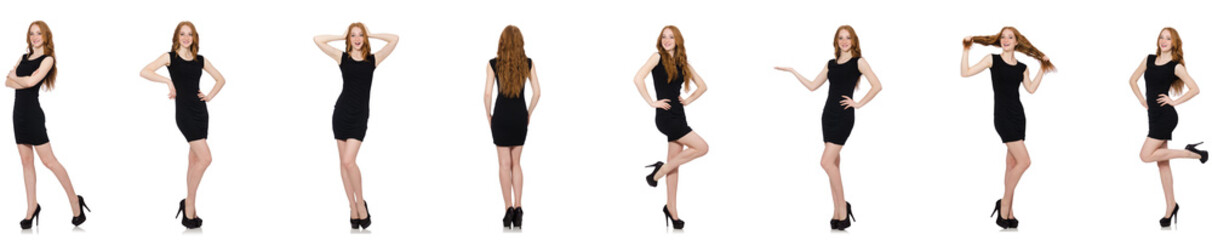 Young redhead lady in black dress  