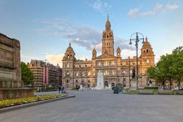 Glasgow City Chambers and George Square in Glasgow, Scotland