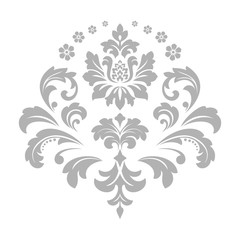 Damask graphic ornament. Floral design element. Grey vector pattern