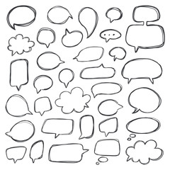 Speech bubbles set. Dialog balloons. Hand drawn vector illustration. Sketch style