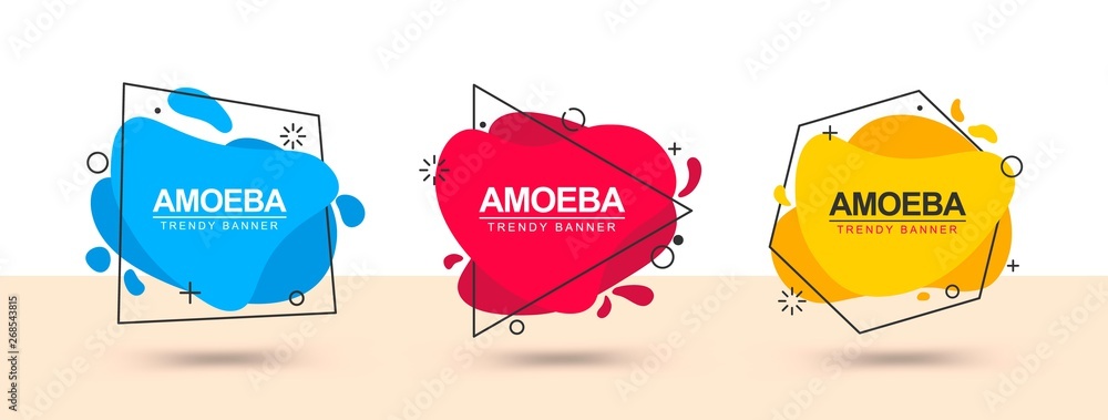 Poster modern vector flat banners with black outline in memphis design style. ready isolated banner templat