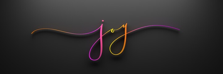JOY 3D render of brush calligraphy with bright gradient on black background