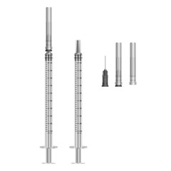 Insulin syringe 0.5 ml with hypodermic needles on white background, medical single use syringe vector EPS 10 illustration