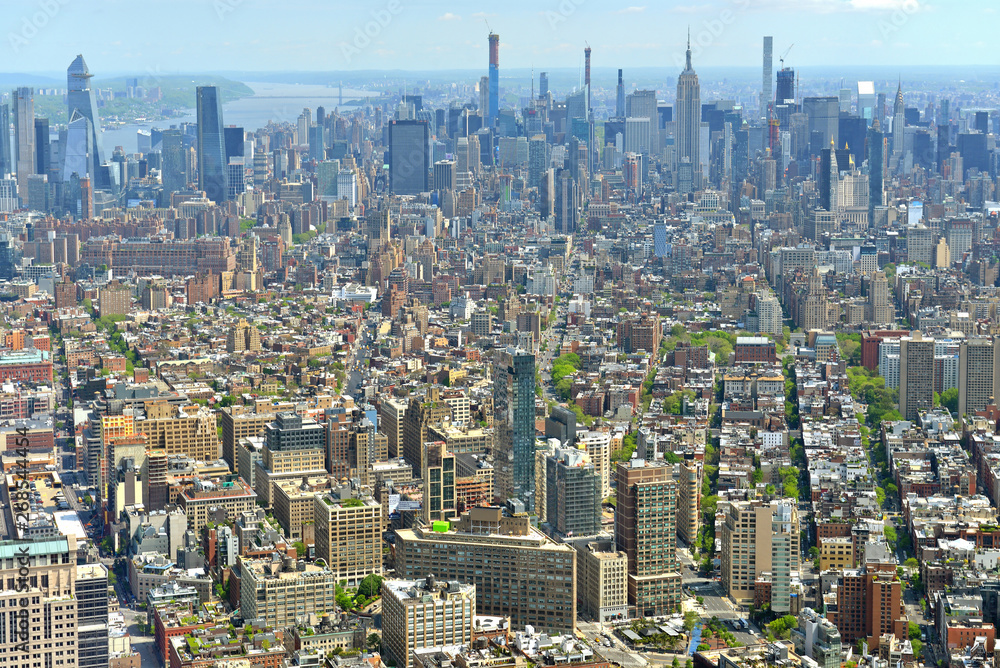 Wall mural new york city (nyc) manhattan skyline aerial view. most populous city in united states