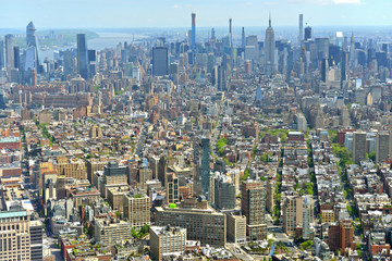 New York City (NYC) Manhattan skyline aerial view. Most populous city in United States