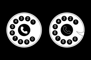 Phone dial, dial icon on black background, vector illustration