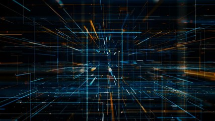 Seamless video with fly through abstract 3D rendering of a scientific technology data binary code