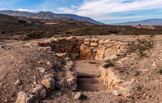 View of archaeological dig site in Los Millares, Almeria, Spain.