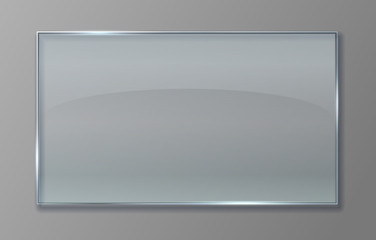Fototapeta premium Transparent glass panel. Clear plastic sheet with glossy effect, isolated acrylic banner plate. Vector 3D transparent glass sign