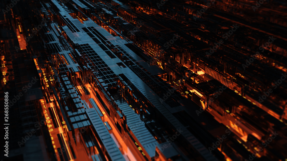 Poster Transfer and storage of data sets/Abstract illustration of a data channel. Motion of digital data flow. Transferring of big data. Binary code processing. 