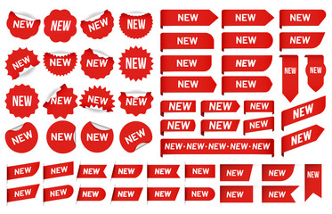 New label sticker. Newest angle tag, sales banner badge stickers and new tags vector set